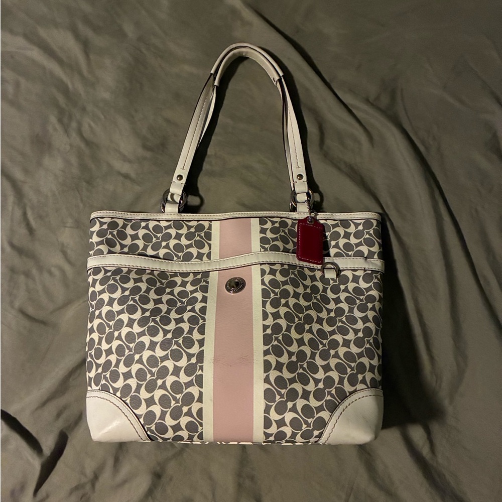 Coach Gray and Pink Signature Tote